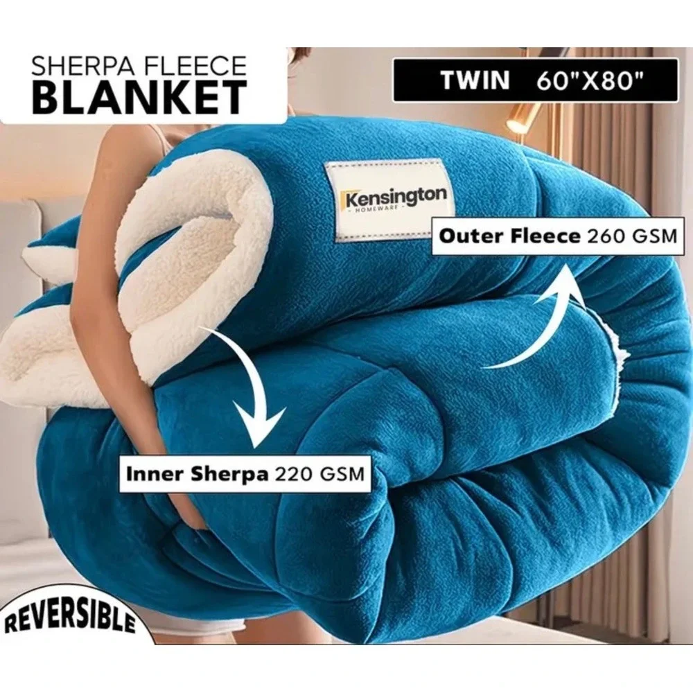 Heavy Sherpa Heated Electric Blanket Teal Twin Single 9 Heat Settings Auto Off